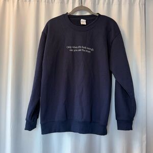Navy Blue Crewneck Sweater with Embroidered Writing